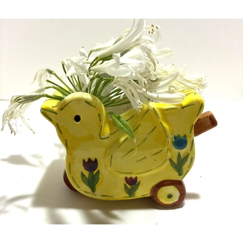 VTG Yellow Duck Wheelbarrow Planter (no drainage hole)